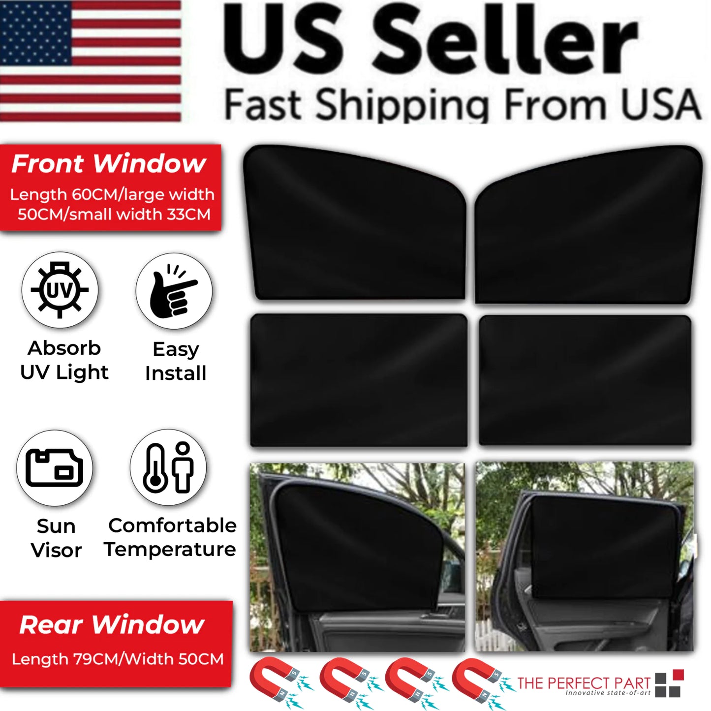 4X Magnetic Car Side Front Rear Window Sun Shade Cover Mesh Shield Protection UV