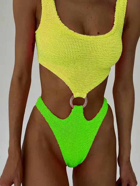 Maillot de bain taille haute texturé