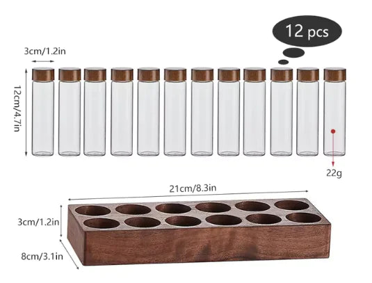 Ensemble de tubes de rangement pour café et thé en bois de noyer - Récipients en verre avec présentoir