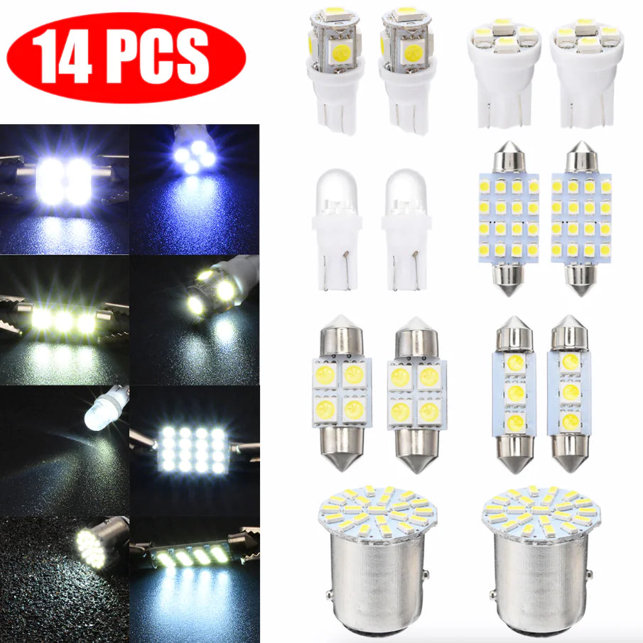 14Pcs T10 36mm LED Intérieur Accessoires de voiture Kit Carte Dôme Plaque d'immatriculation Lumières