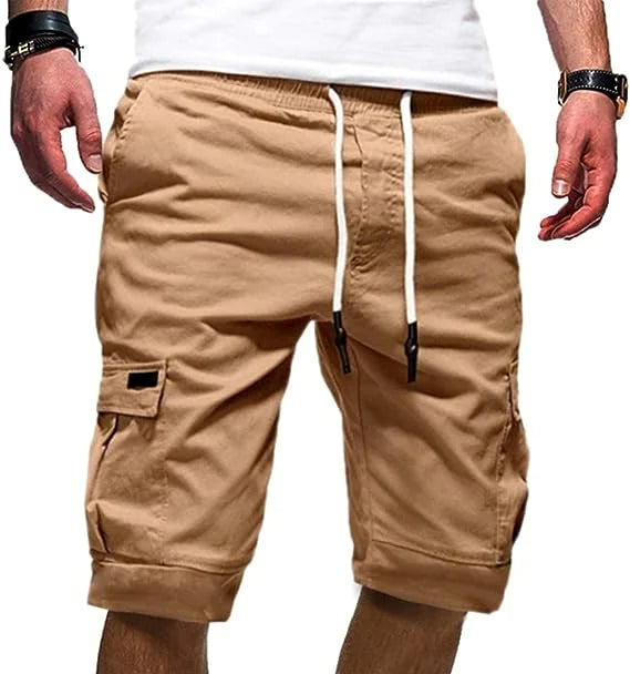 Hommes Casual Chino Cargo Shorts Taille élastique Cordon de serrage 6 poches Pantalon d'été