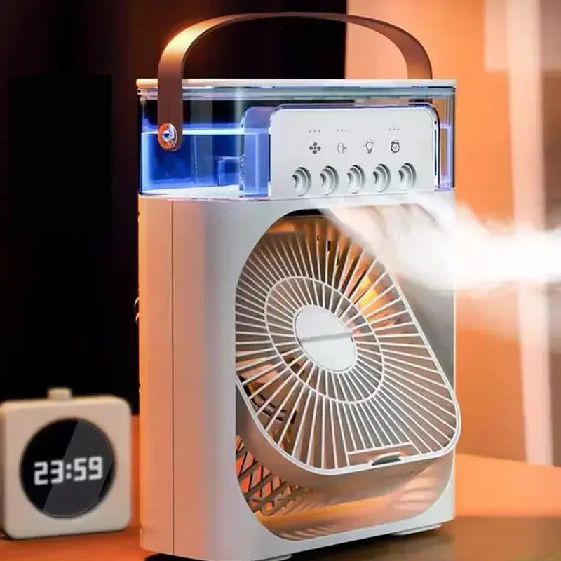 Ventilateur électrique USB 3-en-1 portable avec veilleuse à LED et humidificateur de brouillard d'eau