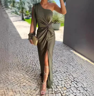Élégante robe longue asymétrique à une épaule pour femmes