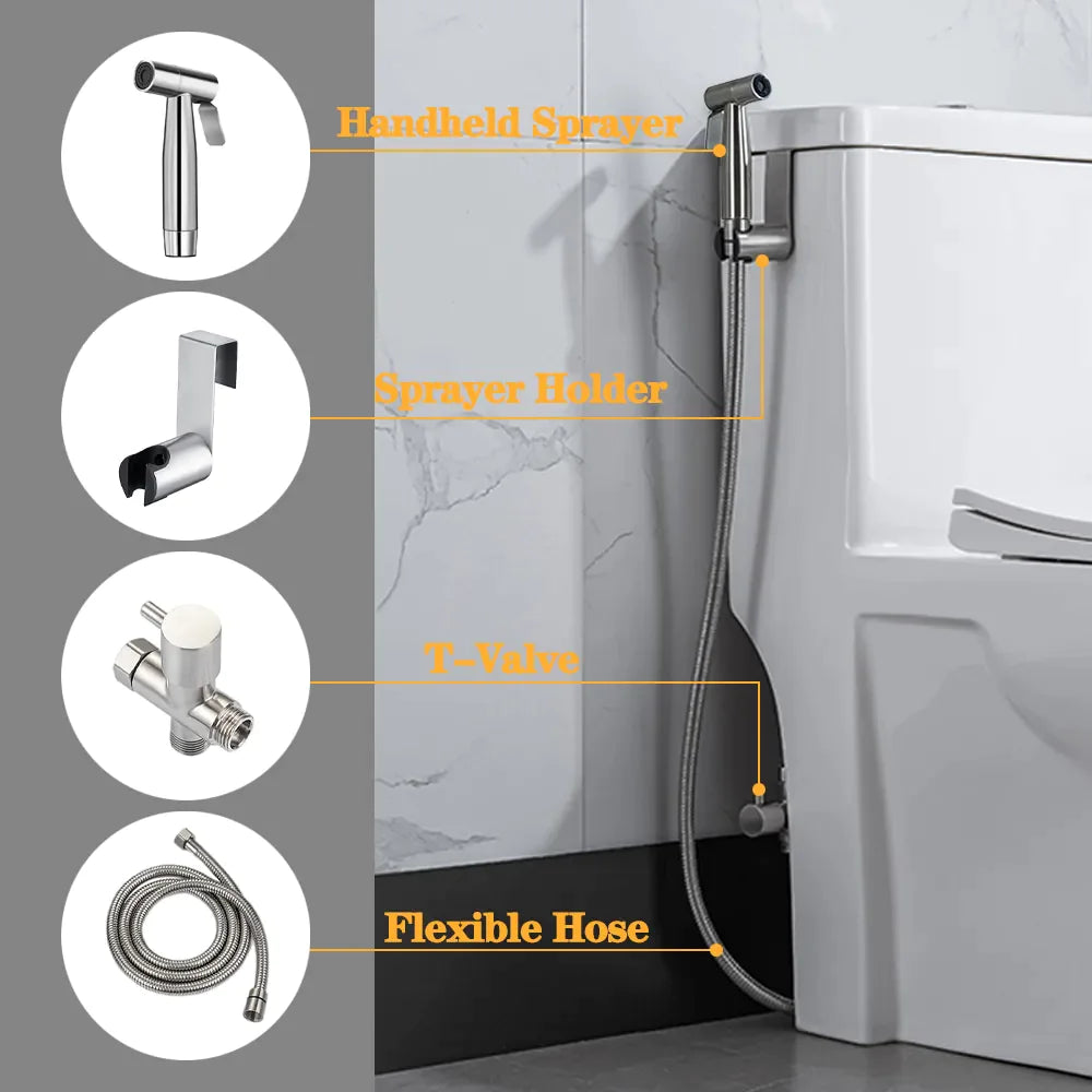 Toilettes Shattaf Adaptateur Tuyau Bidet Spray Pomme de douche à main en acier inoxydable US