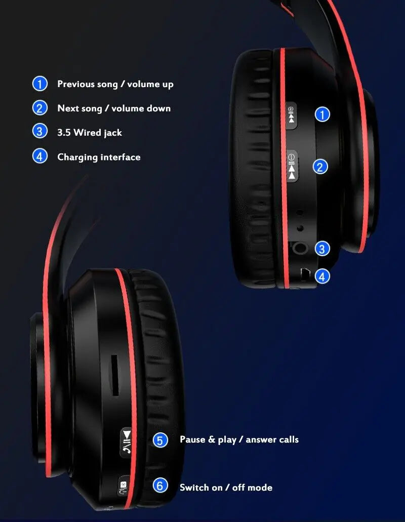 Casque Bluetooth sans fil Super Bass Écouteurs stéréo pliables Casques Micro