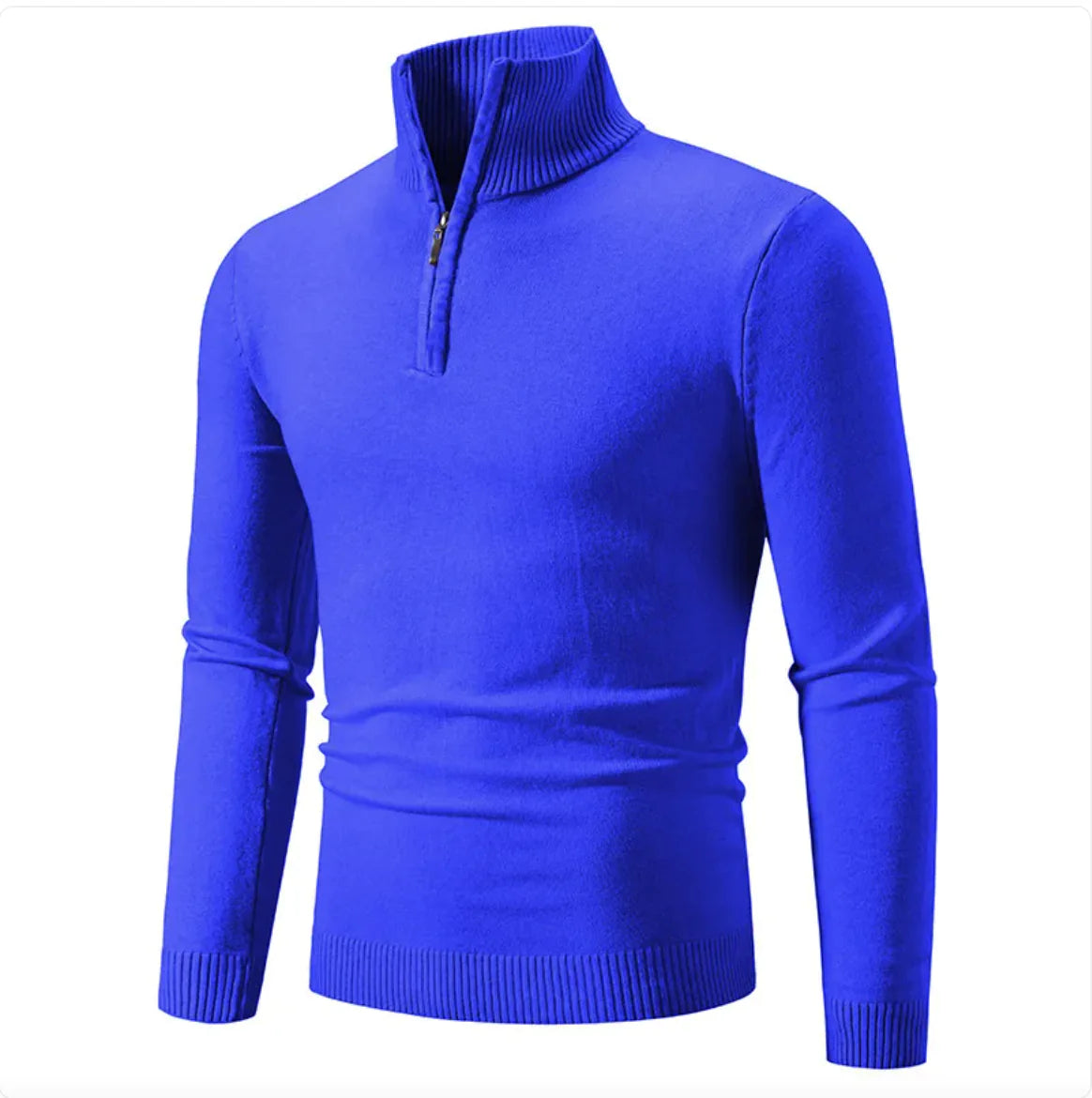 Pull d'hiver pour homme - Col roulé demi-zippé, tricot de coton