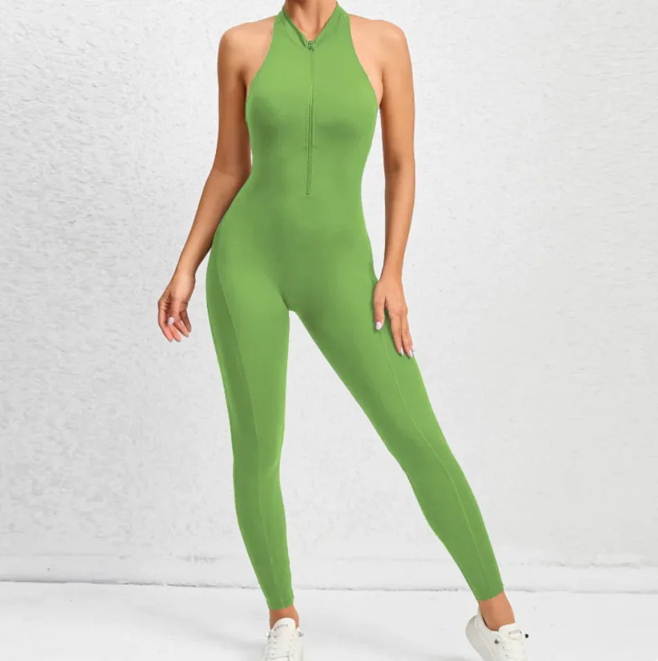 Combinaison de yoga à fermeture éclair sans manches - Contrôle du ventre et lifting des fesses Fitness Sportswear