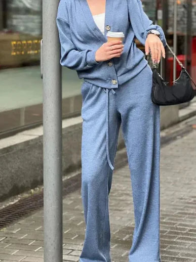 Élégance de l'automne : Ensemble veste et pantalons de sport en coton tricoté pour femmes