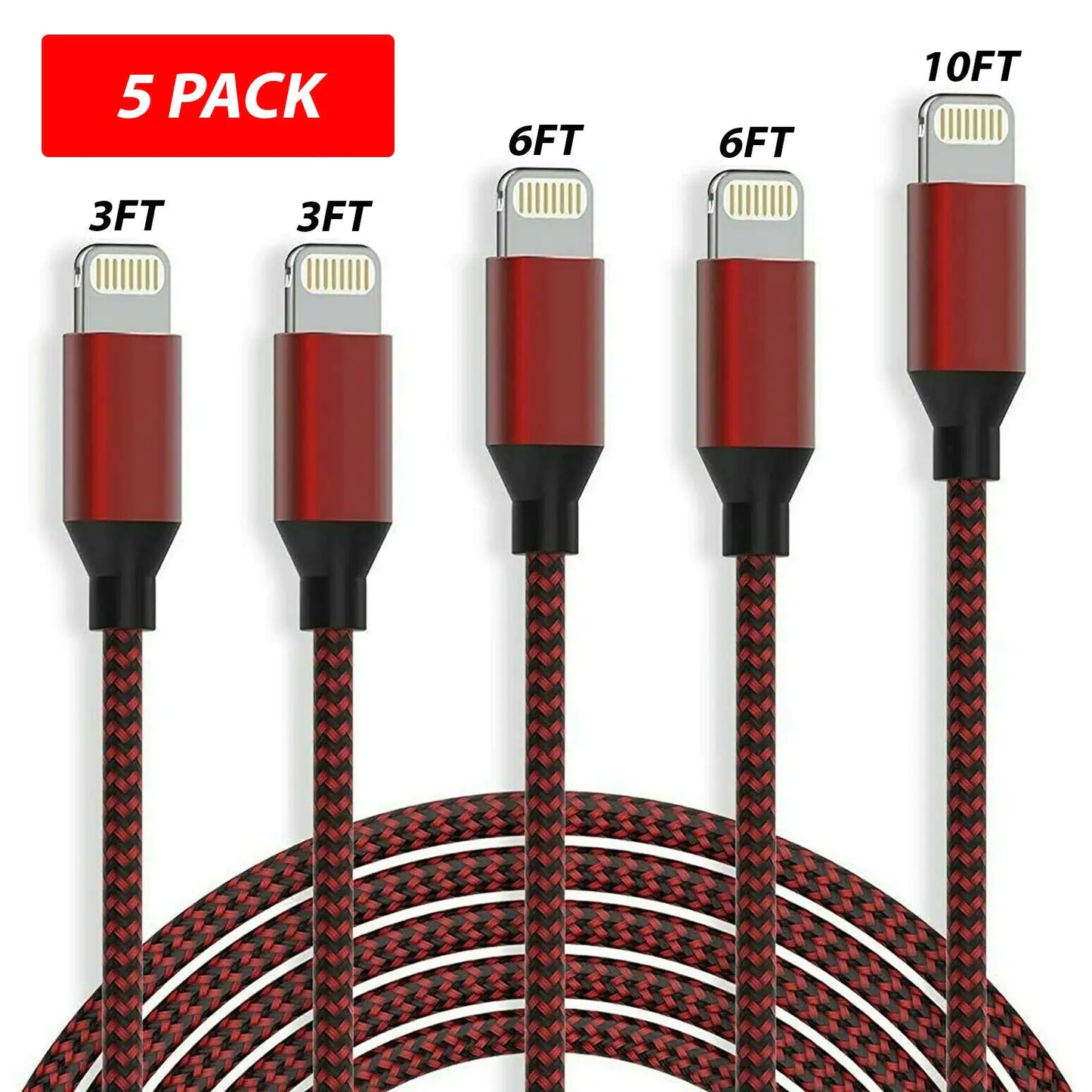 Paquet De 5 Câble USB De Chargeur Rapide Pour iPhone 6 7 8Plus iPhone XR XS Max 12 13 14 Pro