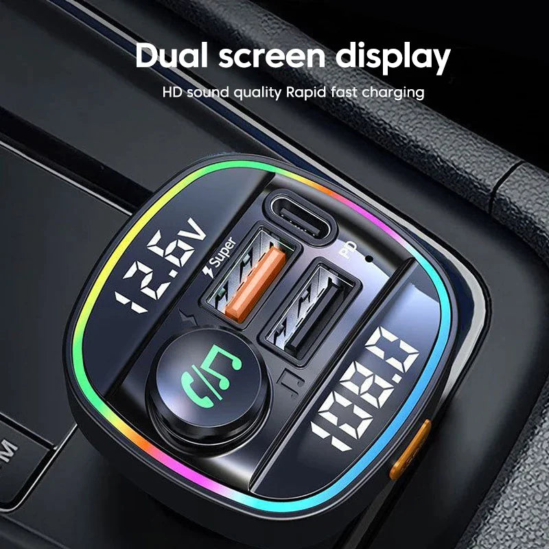 Bluetooth 5.0 Adaptateur d'émetteur FM sans fil de voiture Chargeur USB PD AUX Mains libres