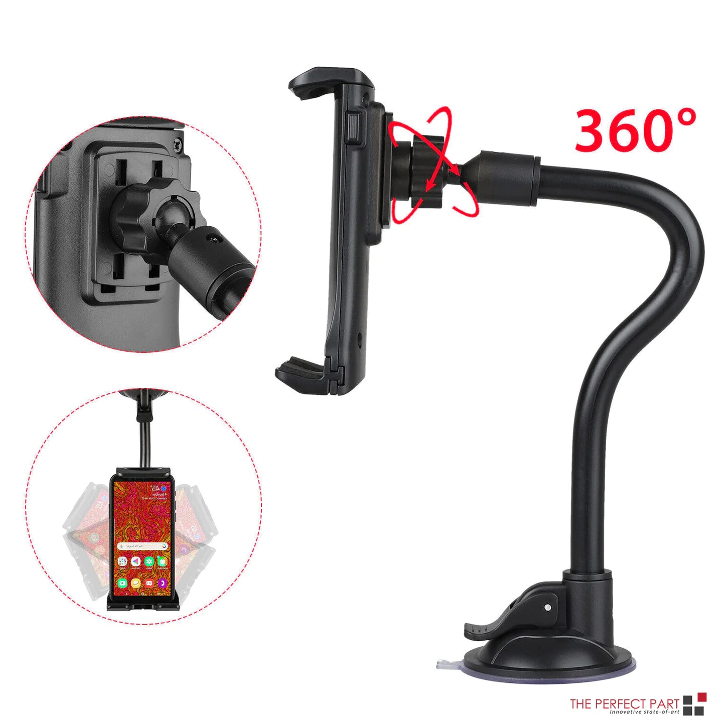 Support de pare-brise de voiture universel à 360° Support de bureau pour téléphone portable Tablette iPad GPS