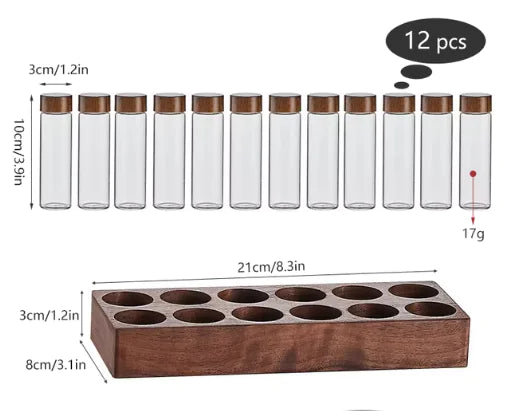 Ensemble de tubes de rangement pour café et thé en bois de noyer - Récipients en verre avec présentoir