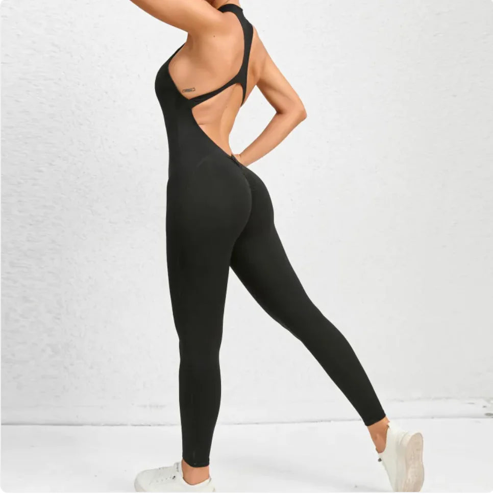 Combinaison de yoga à fermeture éclair sans manches - Contrôle du ventre et lifting des fesses Fitness Sportswear