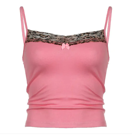 Gilet spaghetti en dentelle léopard intemporelle