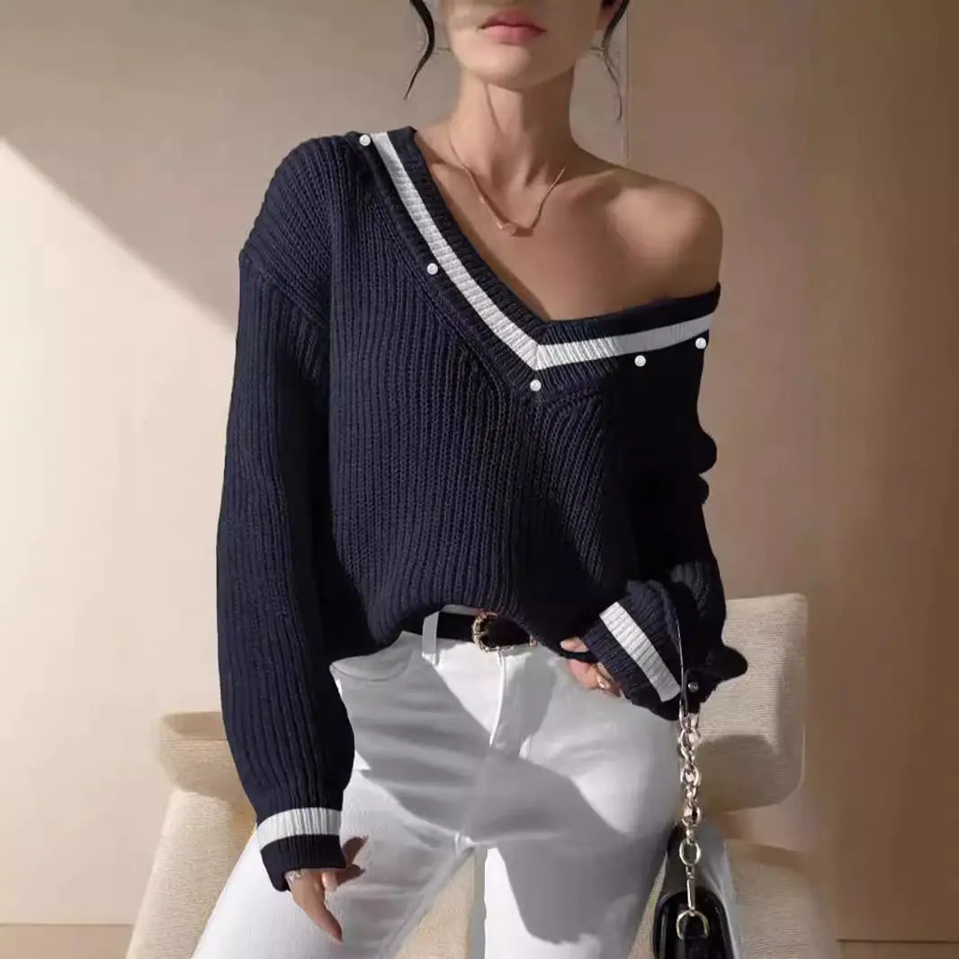 Gilet pull tricoté à col en V