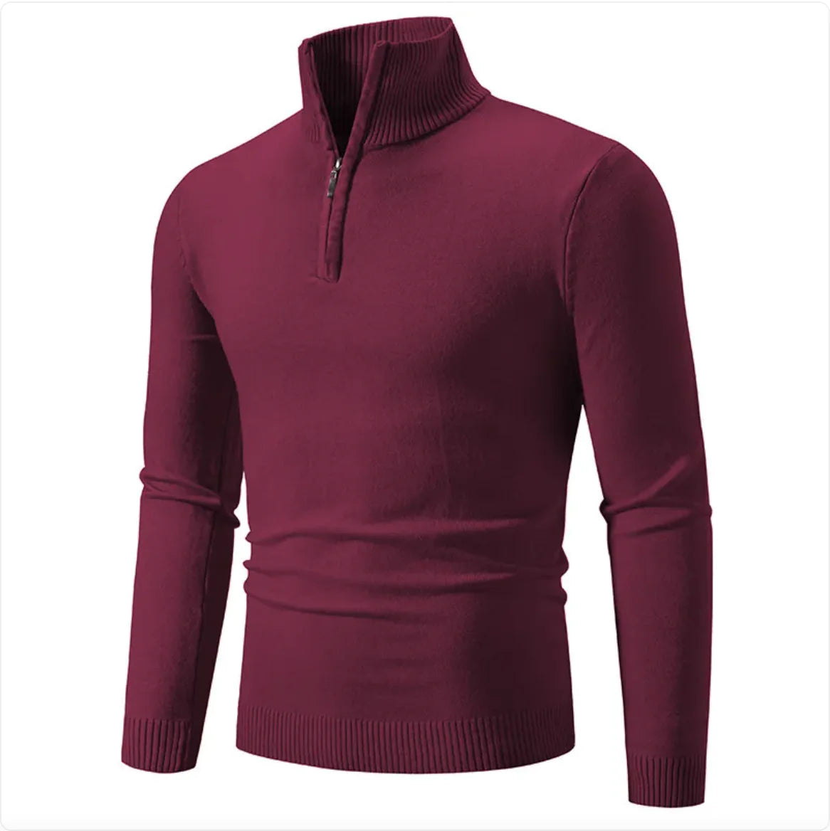 Pull d'hiver pour homme - Col roulé demi-zippé, tricot de coton