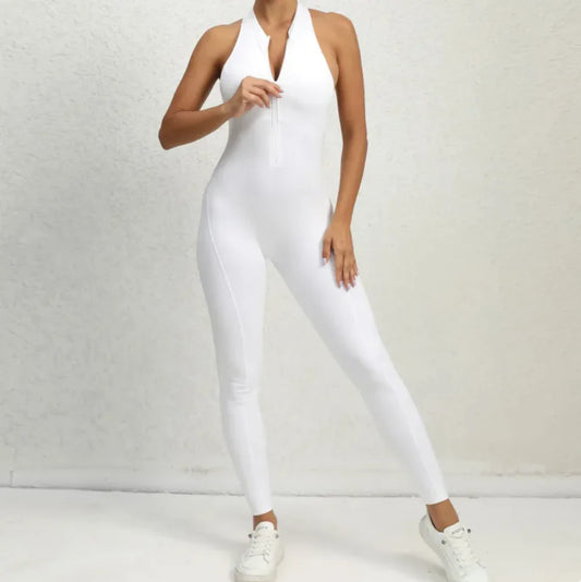 Combinaison de yoga à fermeture éclair sans manches - Contrôle du ventre et lifting des fesses Fitness Sportswear