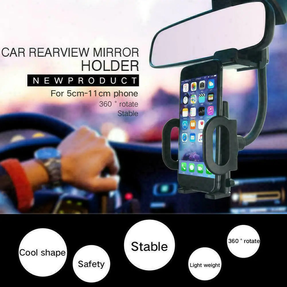 Universal 360° Car Rearview Mirror Mount Stand Cradle Pour Téléphone Portable GPS