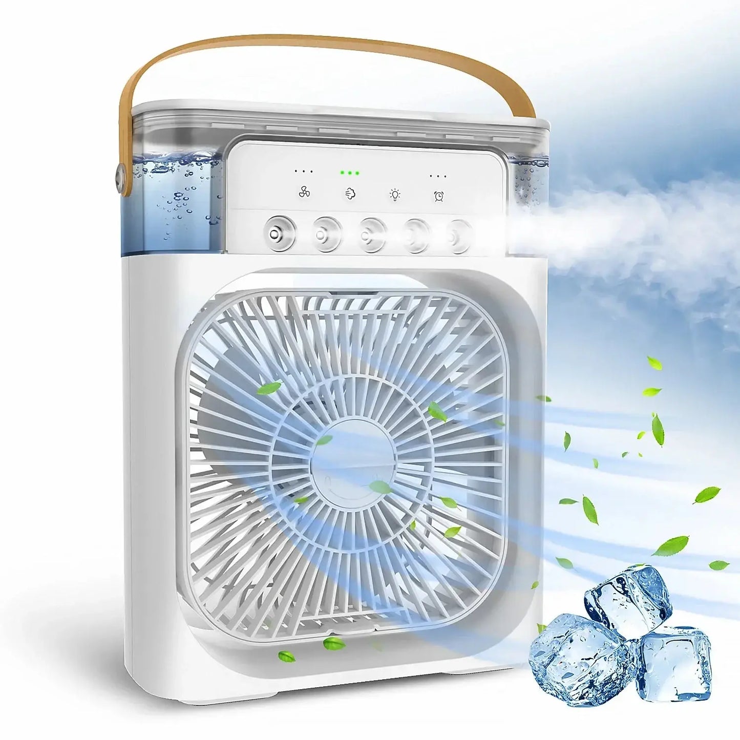 Ventilateur électrique USB 3-en-1 portable avec veilleuse à LED et humidificateur de brouillard d'eau