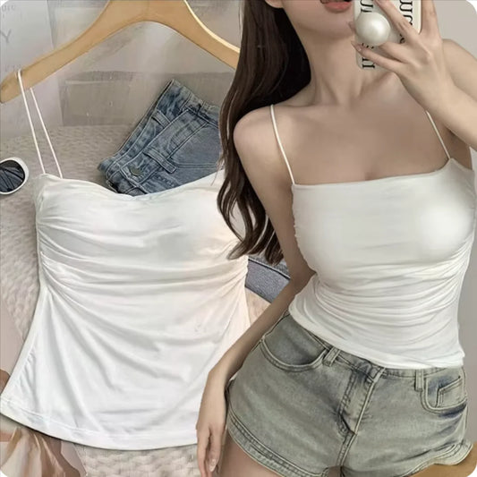 Chic et élégant : Débardeur camisole ajusté sans manches de style coréen pour femme en blanc classique