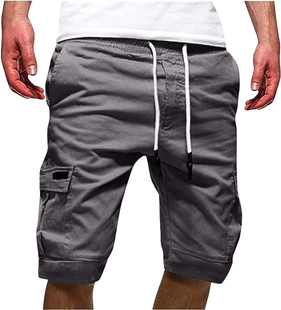 Hommes Casual Chino Cargo Shorts Taille élastique Cordon de serrage 6 poches Pantalon d'été