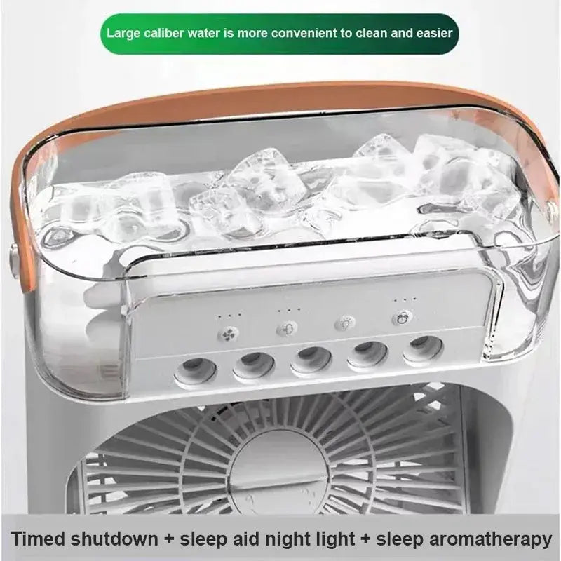 Ventilateur électrique USB 3-en-1 portable avec veilleuse à LED et humidificateur de brouillard d'eau