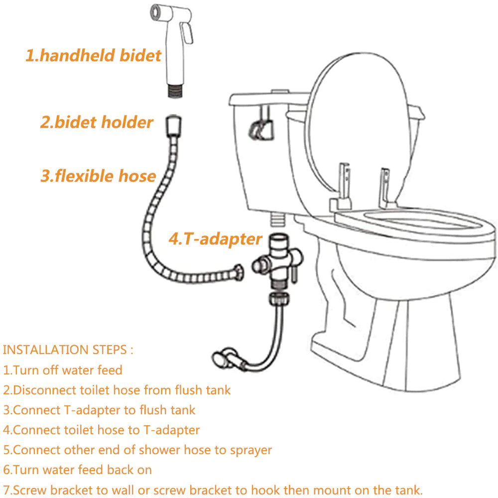 Toilettes Shattaf Adaptateur Tuyau Bidet Spray Pomme de douche à main en acier inoxydable US