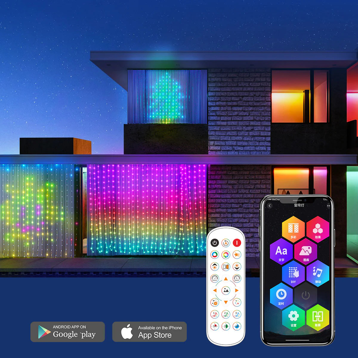 LED Bluetooth Smart RGB Curtain Lights - DIY Fairy Light Garland pour les fêtes, les mariages et la décoration de Noël