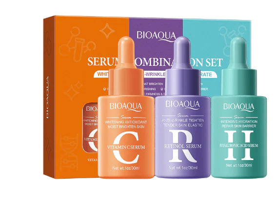 BIOAQUA A-Sérum pour le visage à l'acide hyaluronique - Ensemble de soins de la peau avancés (3pcs)