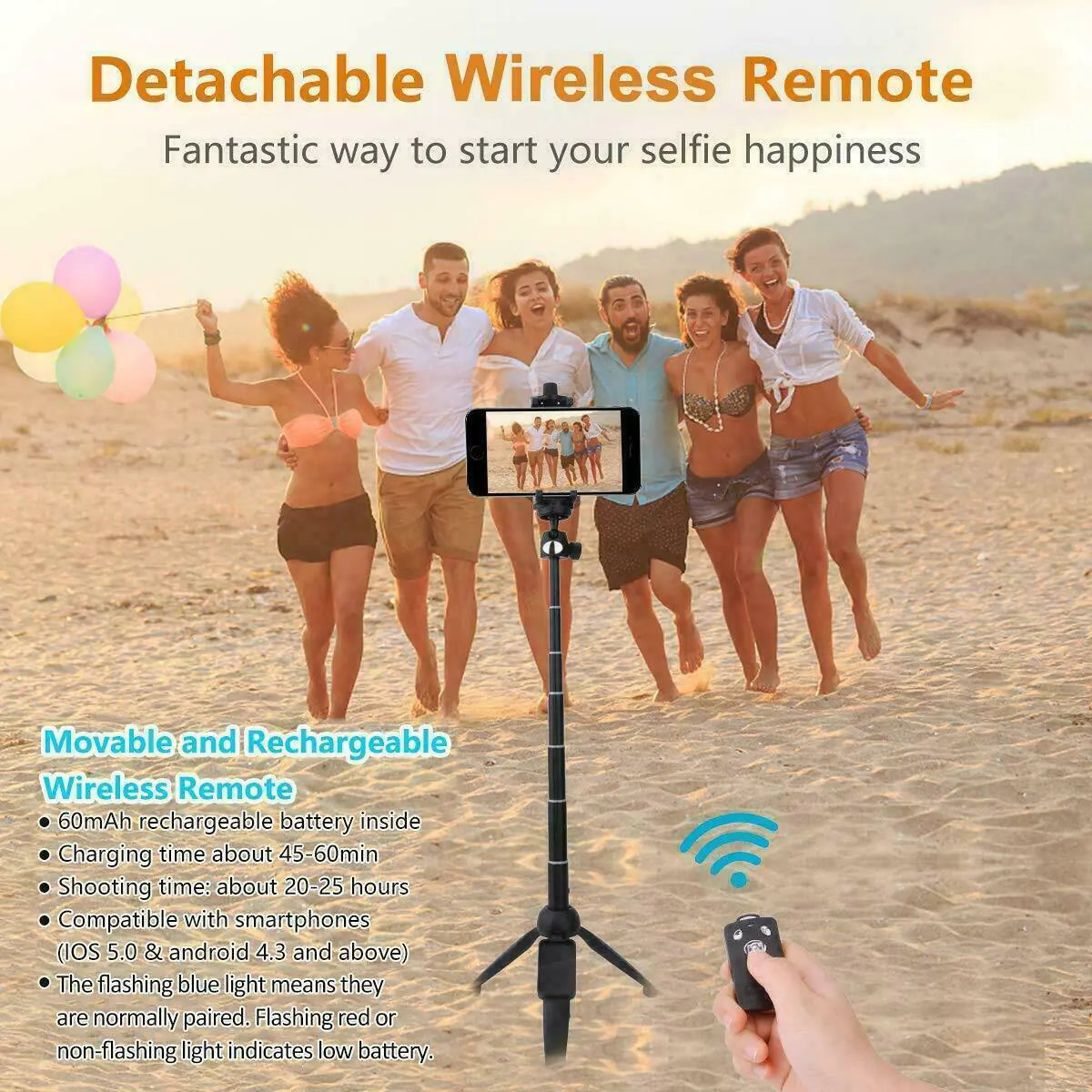 Selfie Stick Trépied 40" Bluetooth Remote Portable pour iPhone et téléphones Android
