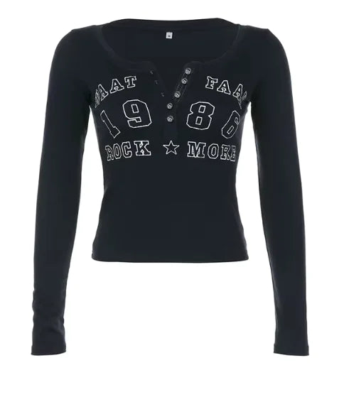 CIBBAR Crop Top à imprimé de lettres vintage pour femmes