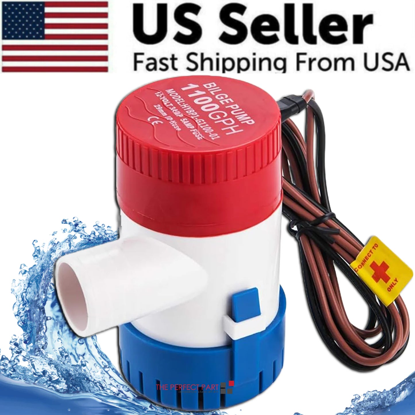 1100GPH 12V Pompe à eau de puisard de cille submersible marine électrique pour tuyau de bateau 3/4"