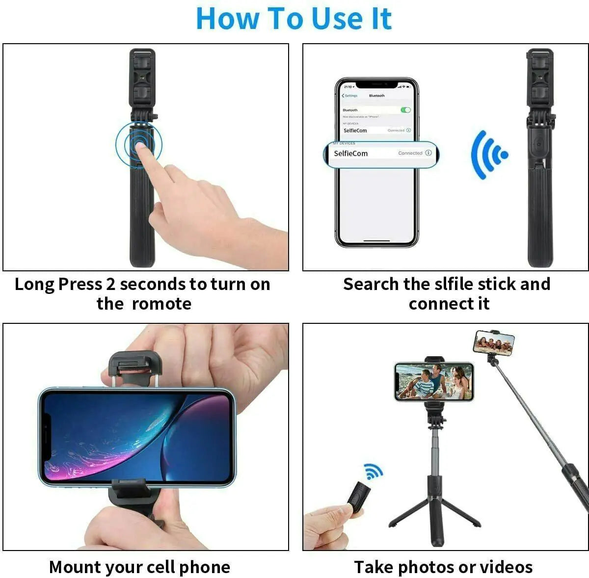 Selfie Stick Trépied Support de bureau à distance Support de téléphone portable pour iPhone Samsung US