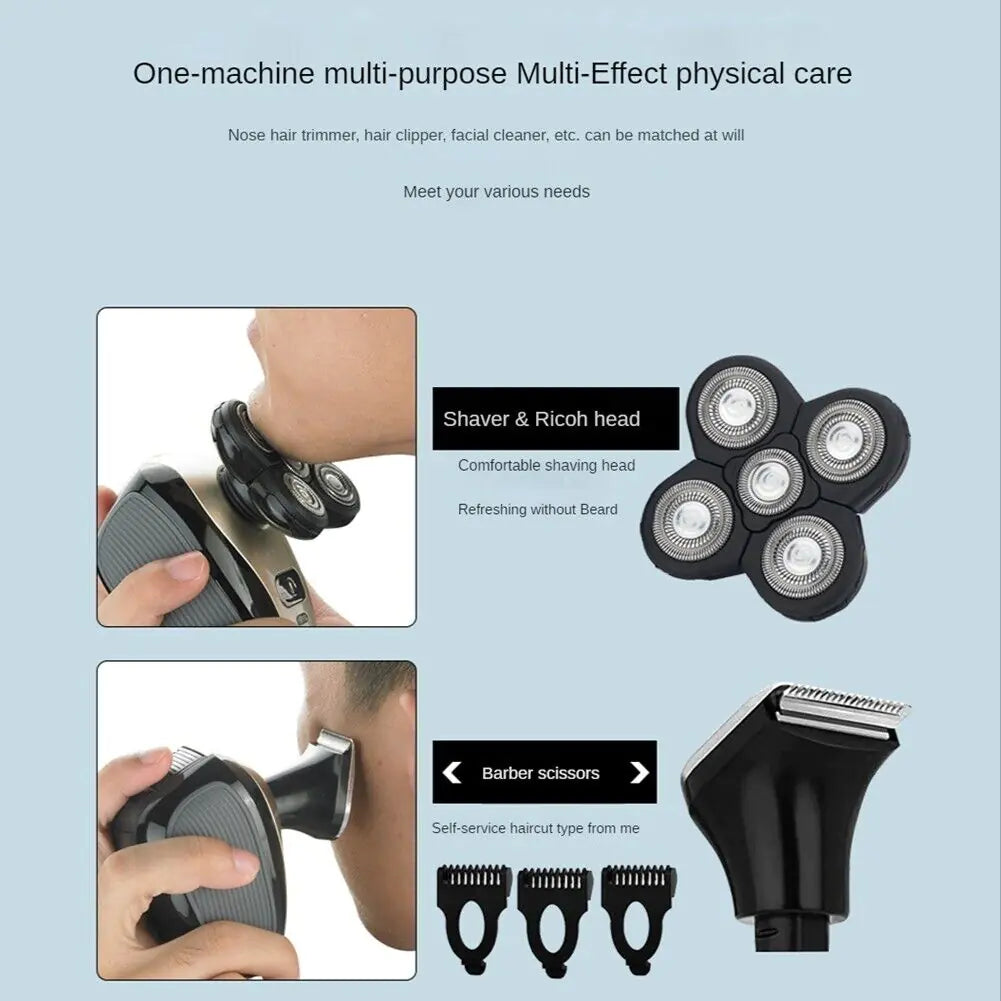Rasoir électrique rotatif 5-en-1 4D Rechargeable Tête chauve Cheveux Tondeuse à barbe Rasoir