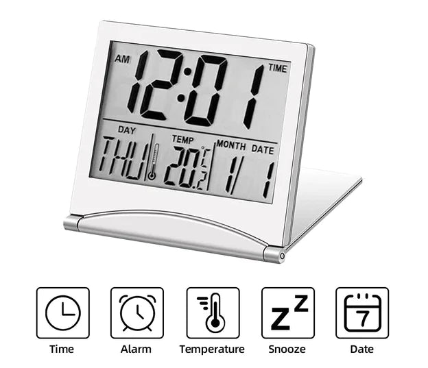 Réveil de voyage numérique Horloge LCD à température pliable Minuterie de bureau compacte Nouveau