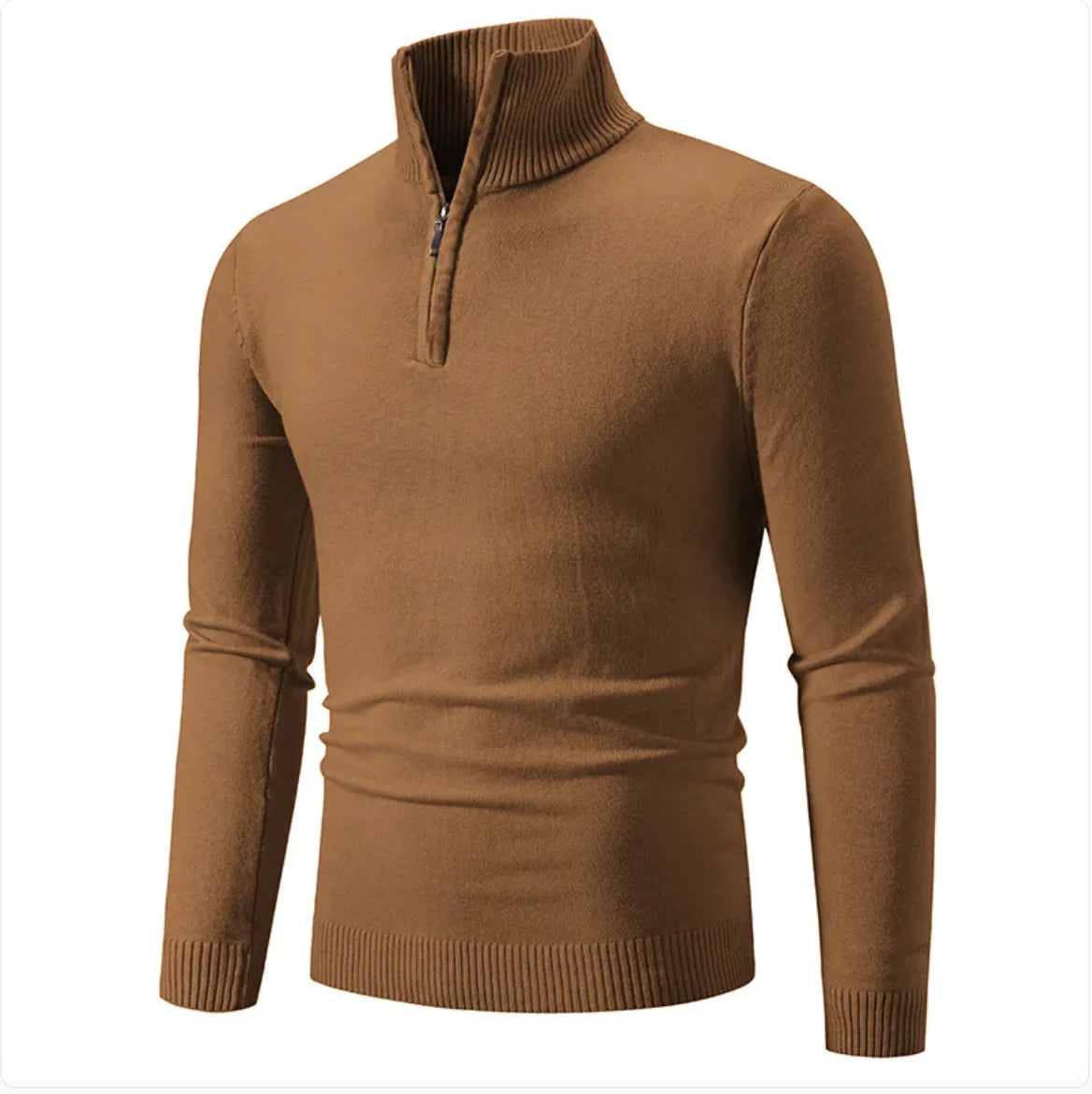 Pull d'hiver pour homme - Col roulé demi-zippé, tricot de coton