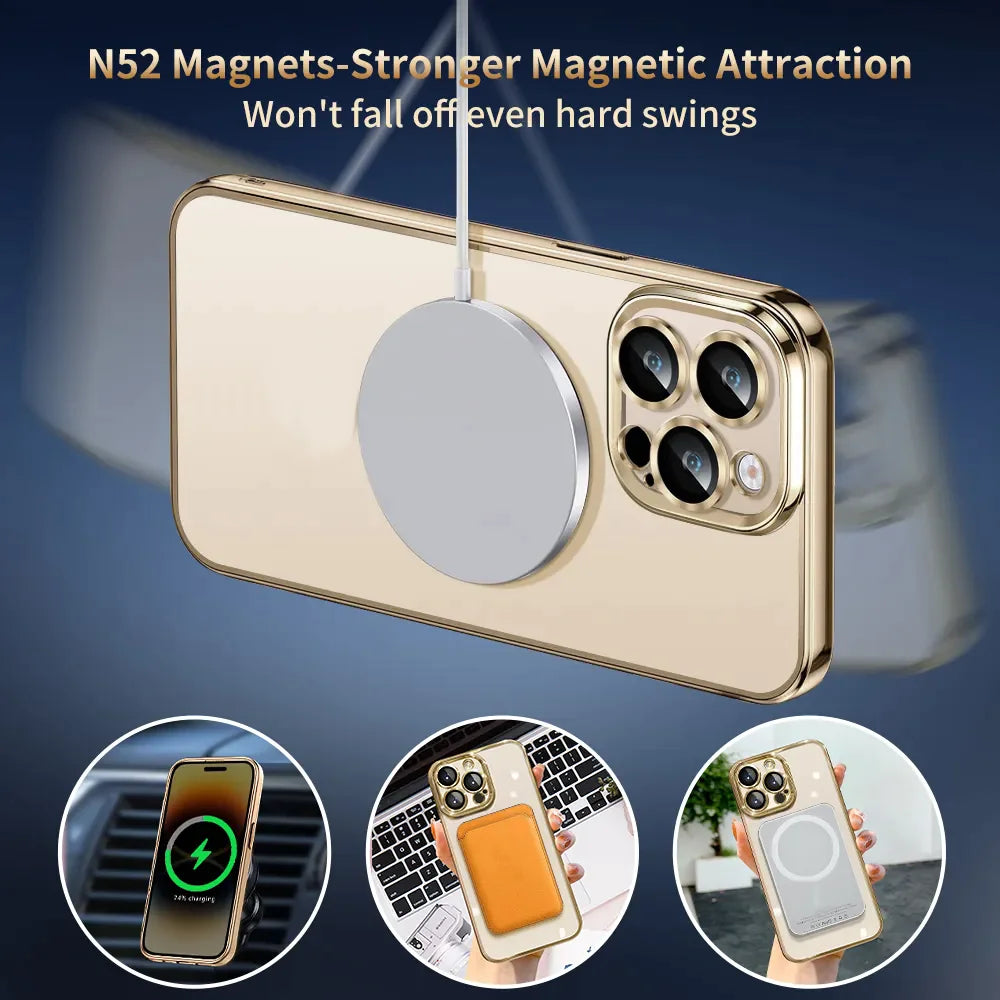 Pour Apple iPhone 14 13 12 11 Pro Max Case Mag Safe Couverture de l'objectif magnétique de l'appareil photo