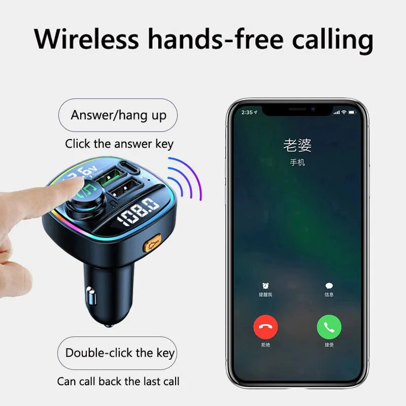 Bluetooth 5.0 Adaptateur d'émetteur FM sans fil de voiture Chargeur USB PD AUX Mains libres