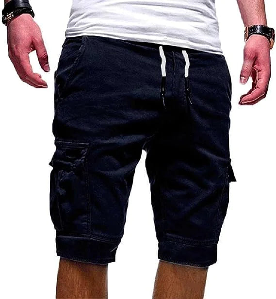 Hommes Casual Chino Cargo Shorts Taille élastique Cordon de serrage 6 poches Pantalon d'été