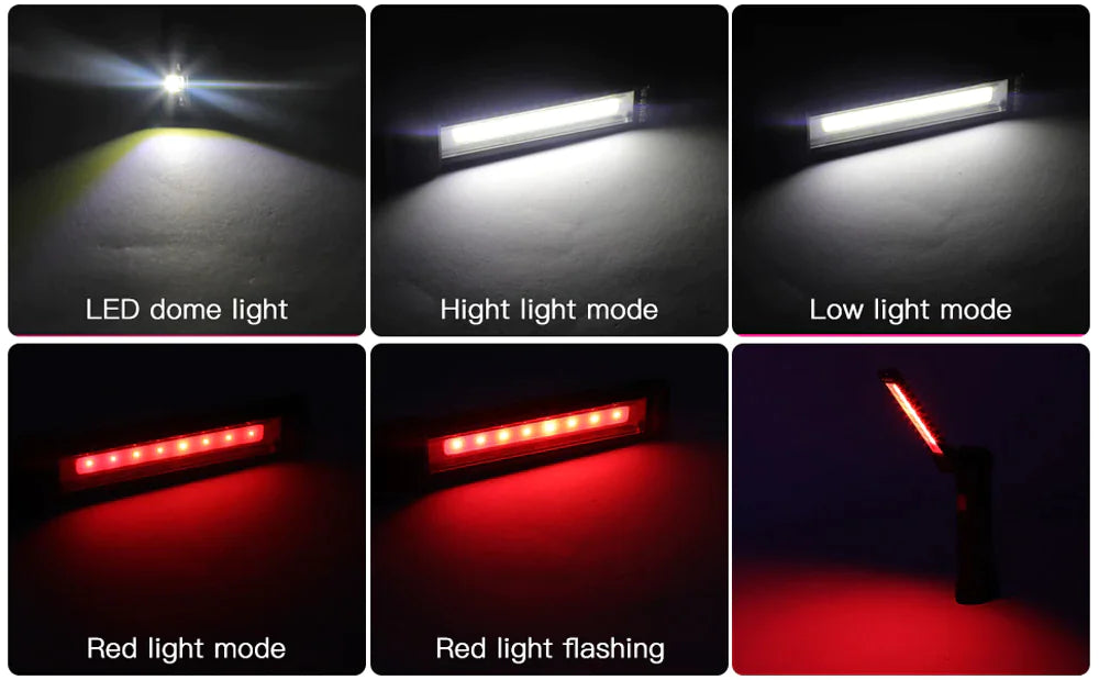 Rechargeable LED COB Lampe de travail Lampe de poche mécanique Base magnétique lumineuse