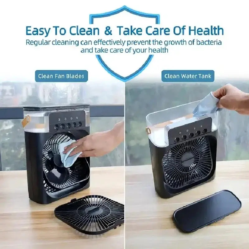 Ventilateur électrique USB 3-en-1 portable avec veilleuse à LED et humidificateur de brouillard d'eau
