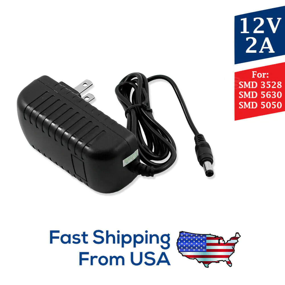 AC 100-240V à DC 12V 2A Adaptateur d'alimentation Bande lumineuse LED robuste 24W SMD