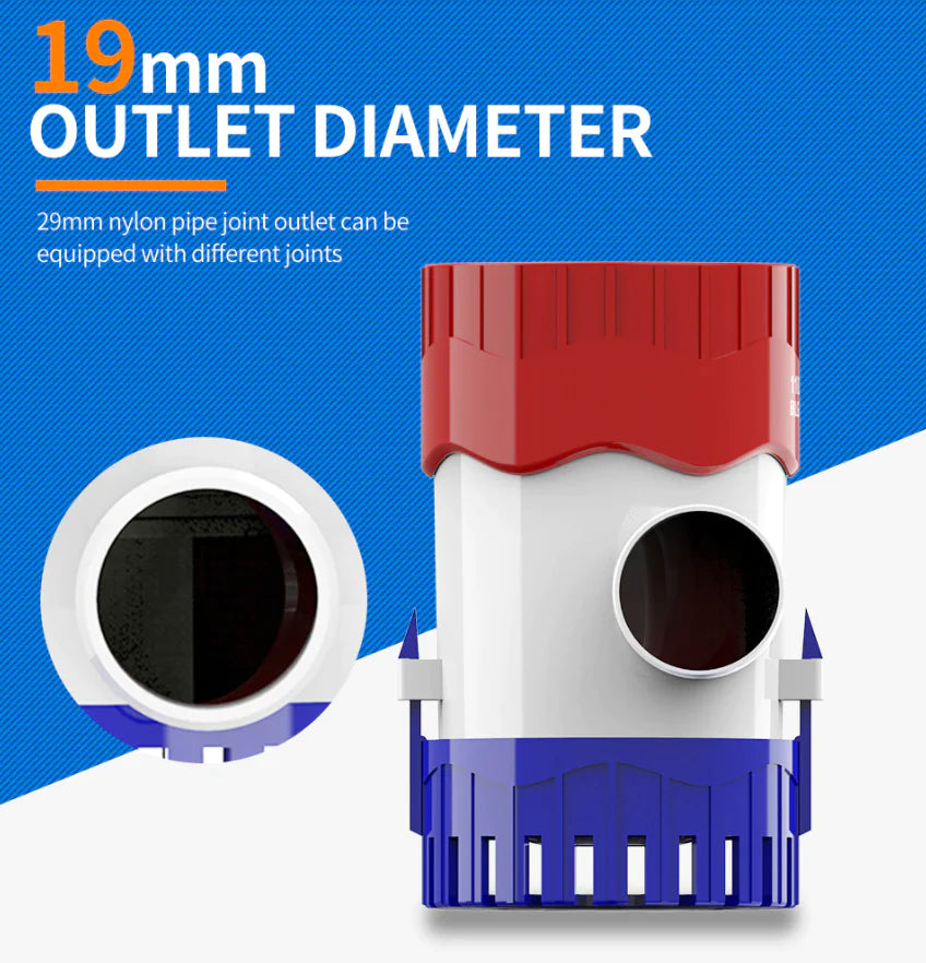 1100GPH 12V Pompe à eau de puisard de cille submersible marine électrique pour tuyau de bateau 3/4"