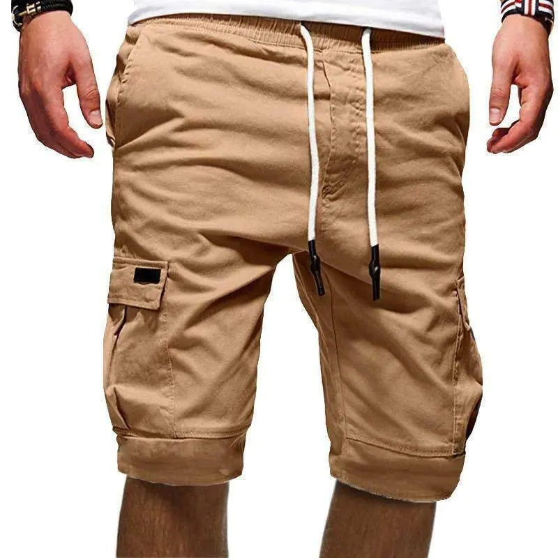 Hommes Casual Chino Cargo Shorts Taille élastique Cordon de serrage 6 poches Pantalon d'été