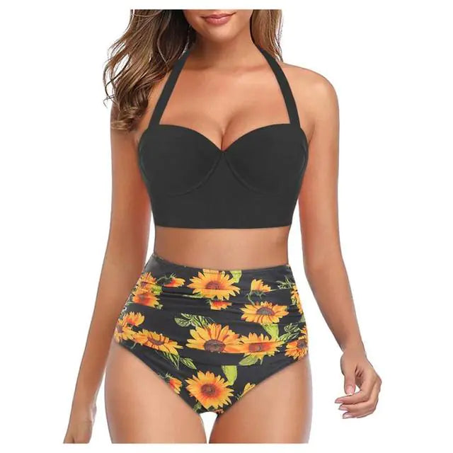 Ensemble de bikini taille haute à fleurs