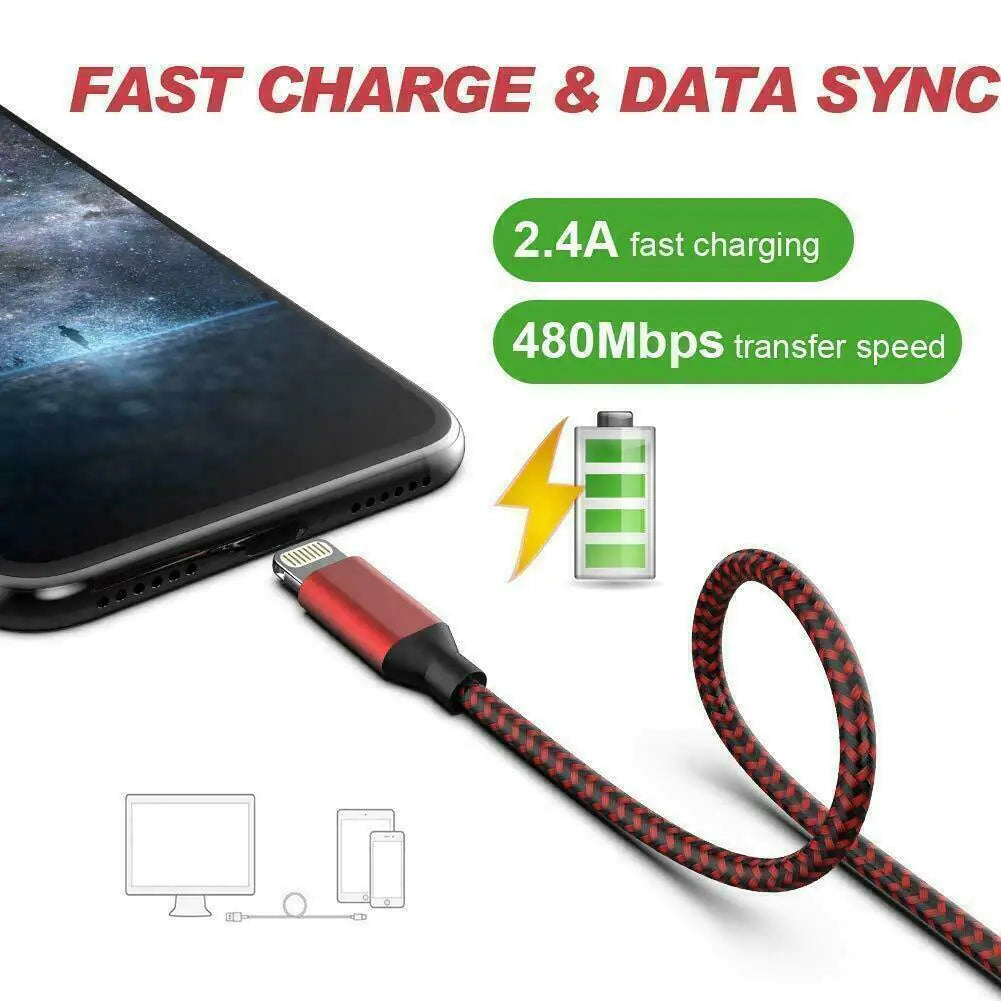 Paquet De 5 Câble USB De Chargeur Rapide Pour iPhone 6 7 8Plus iPhone XR XS Max 12 13 14 Pro