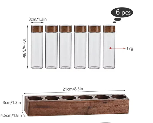 Ensemble de tubes de rangement pour café et thé en bois de noyer - Récipients en verre avec présentoir