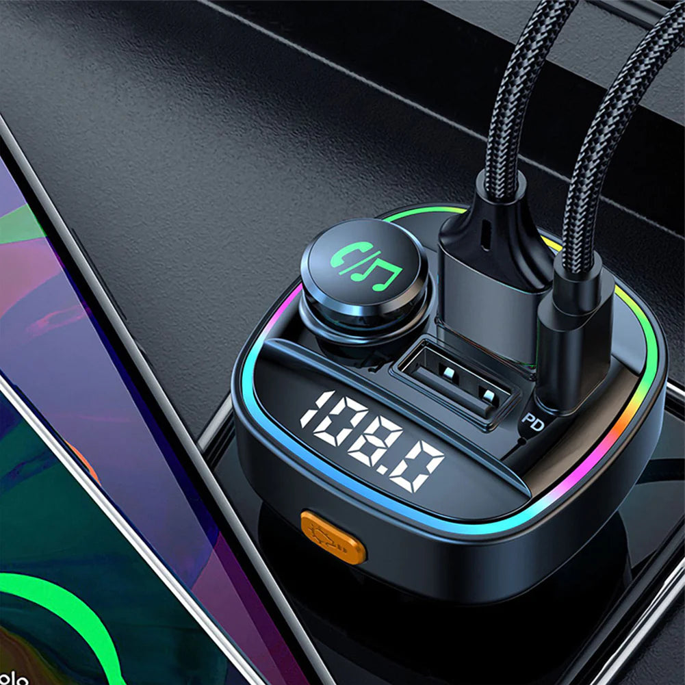 Bluetooth 5.0 Adaptateur d'émetteur FM sans fil de voiture Chargeur USB PD AUX Mains libres