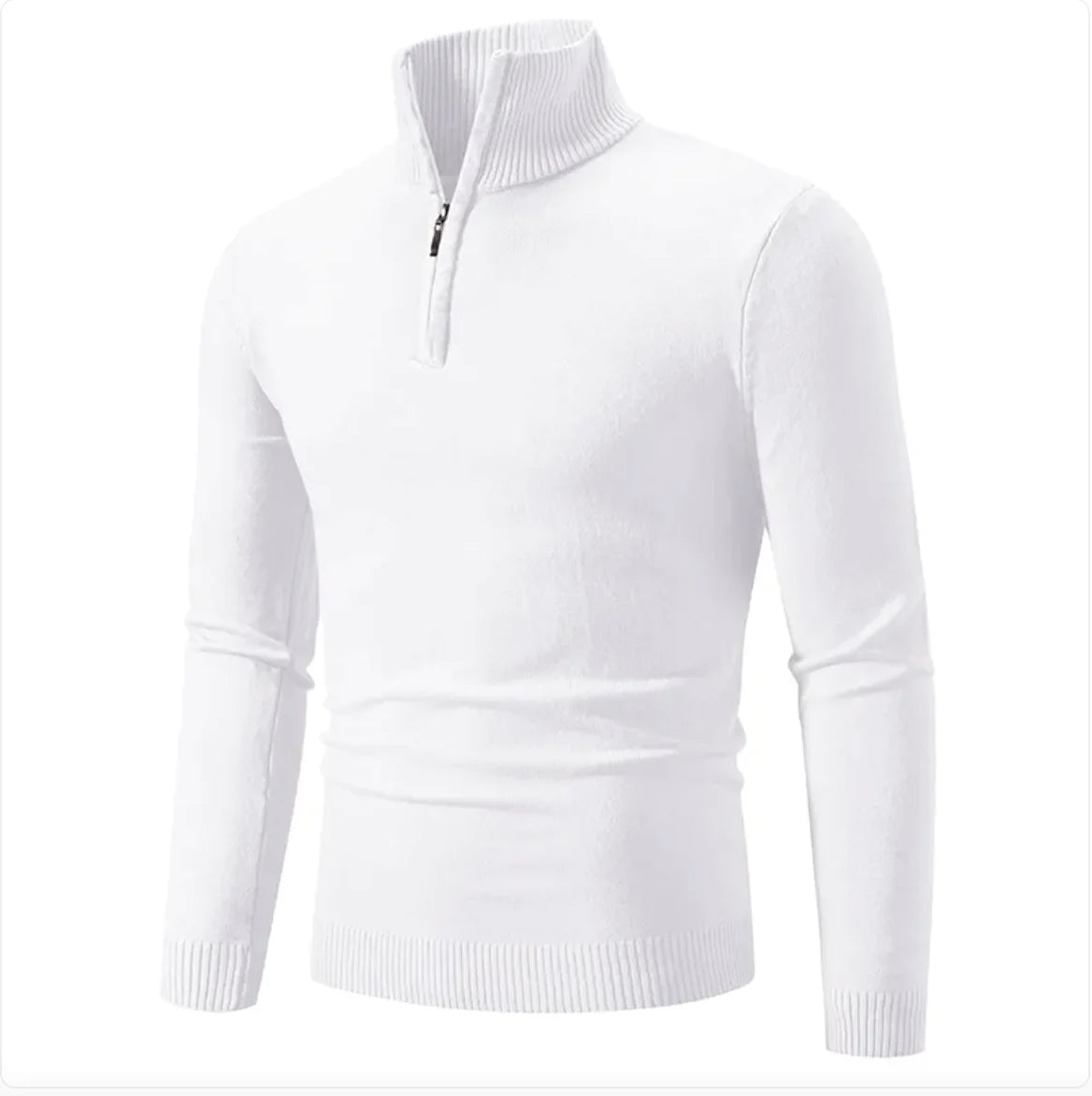 Pull d'hiver pour homme - Col roulé demi-zippé, tricot de coton