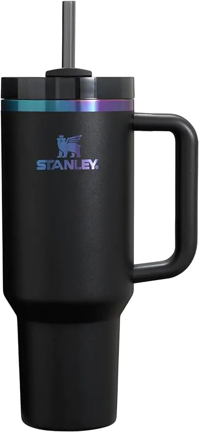 Gobelet isolé sous vide en acier inoxydable Stanley Quencher H2.0 FlowState avec couvercle et paille pour l'eau, le thé glacé ou le café laser noir